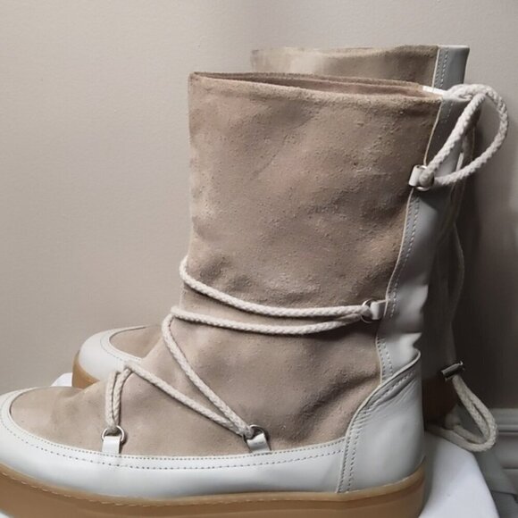 ZARA Split Suede Leather Lace up boots sz 41 Beige White sz 10 US - Picture 7 of 13
